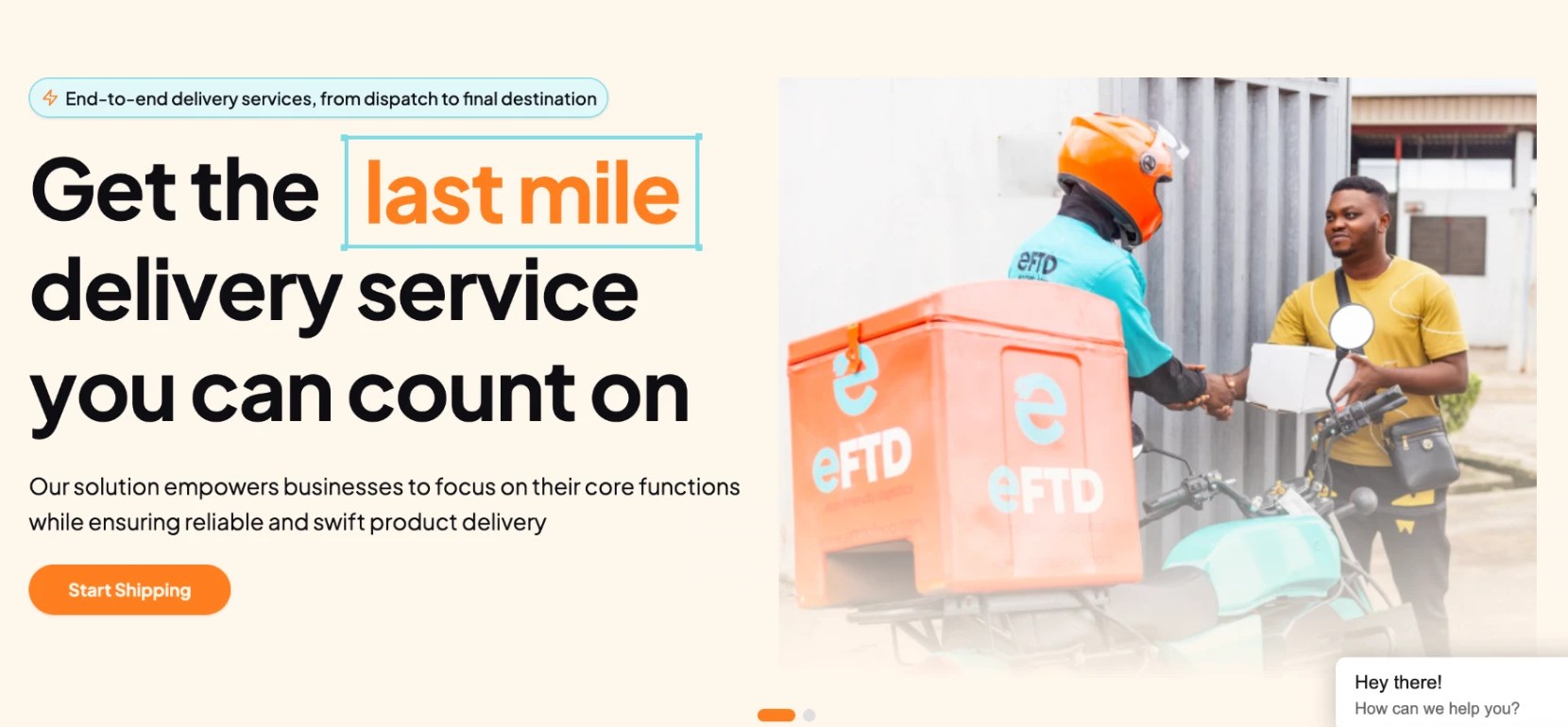 The eFTD Africa website homepage: Get the last mile delivery service you can count on