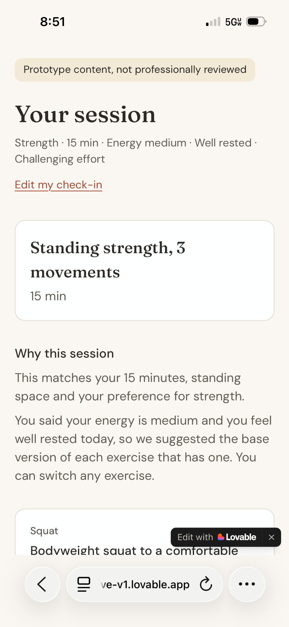 Earlier preview: the page was titled “Your session,” and Start was not visible in this captured view.