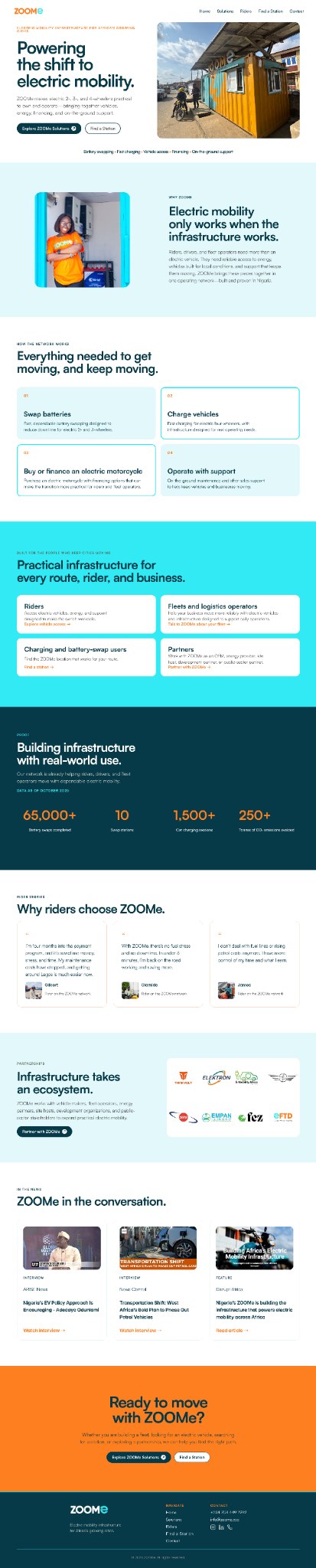Full-page view of the ZOOMe homepage on desktop