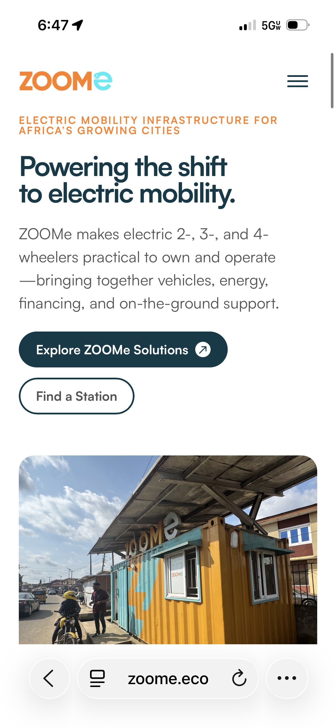 The ZOOMe homepage on a phone