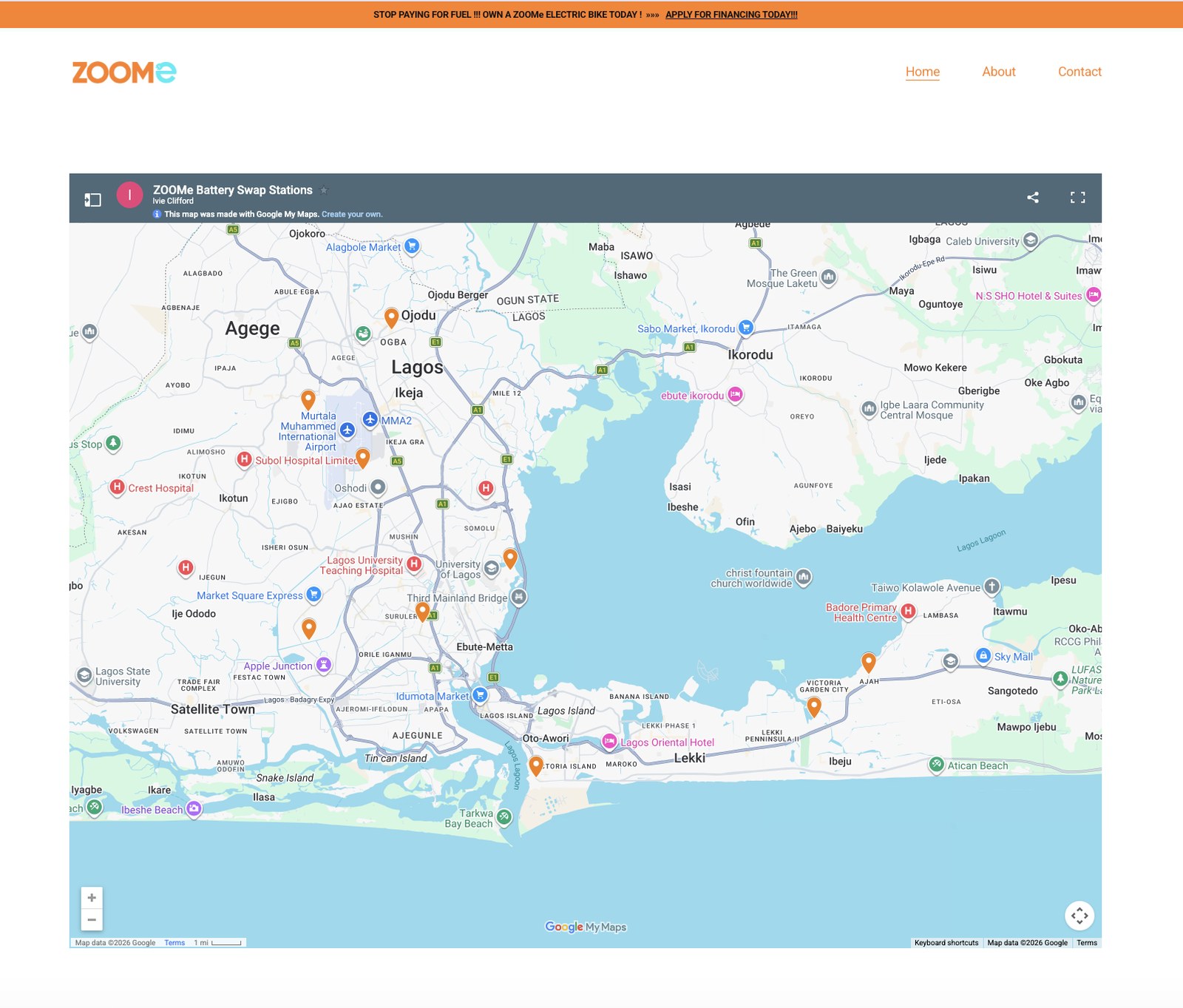 The embedded battery-swap map on the earlier site