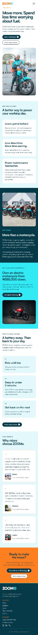 Full-page view of the ZOOMe Riders page on a phone