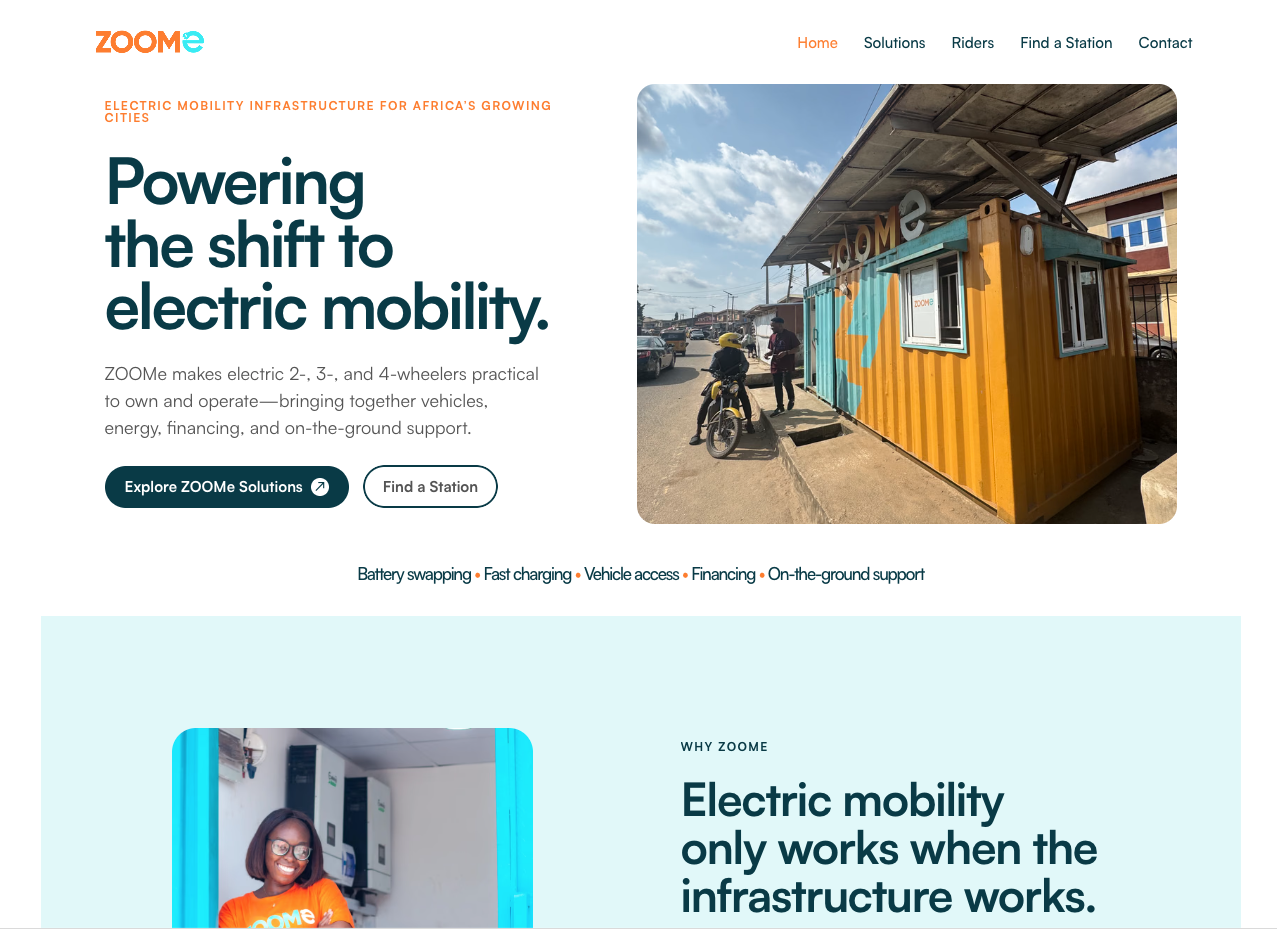 The ZOOMe website homepage